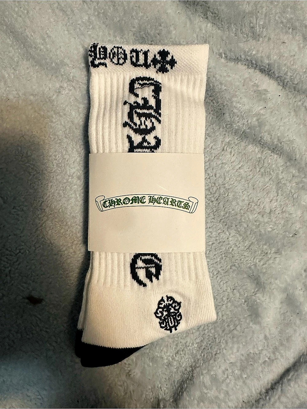 Chrome Hearts CH Logo Socks Graphic Crew Socks White & Black